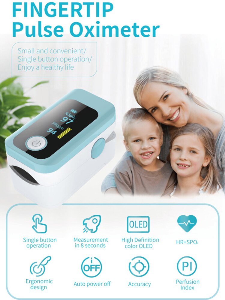 Portable Finger Pulse Oximeter SPO2 PR PI Digital Oximetry with OLED Screen Alarm Function