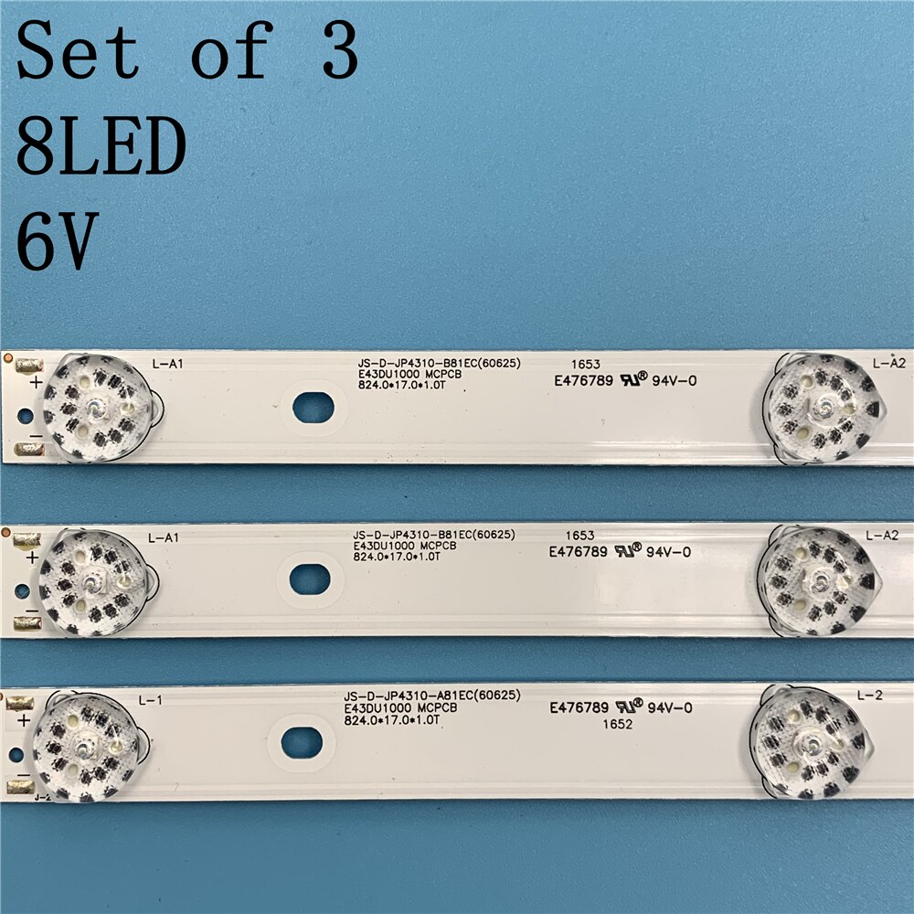 1 Set = 3 Pcs Led Backlight Strip Lamp Voor Akai 43 Inch Tv JS-D-JP4310-A81EC JS-D-JP4310-B81EC E43DU1000 Mcpcb