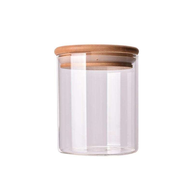 Frasco de vidrio con tapa de madera, recipiente sellado, contenedor de almacenamiento de alimentos para té suelto, café, sal, cocina, tarro de almacenamiento, botella organizadora