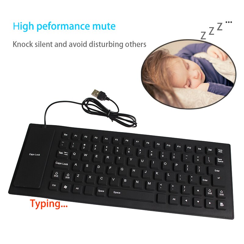 Folding Silent Keyboard Flexible Silicone Waterproof Keyboard 85 Keys Mini USB Wired Keyboards Ultra thin for Laptop PC Desktop