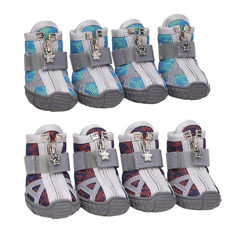4 pièces/ensemble chaussures pour animaux de compagnie respirant fond souple antidérapant réfléchissant respirant maille chien bottes pour chat petits chiens toutes les saisons