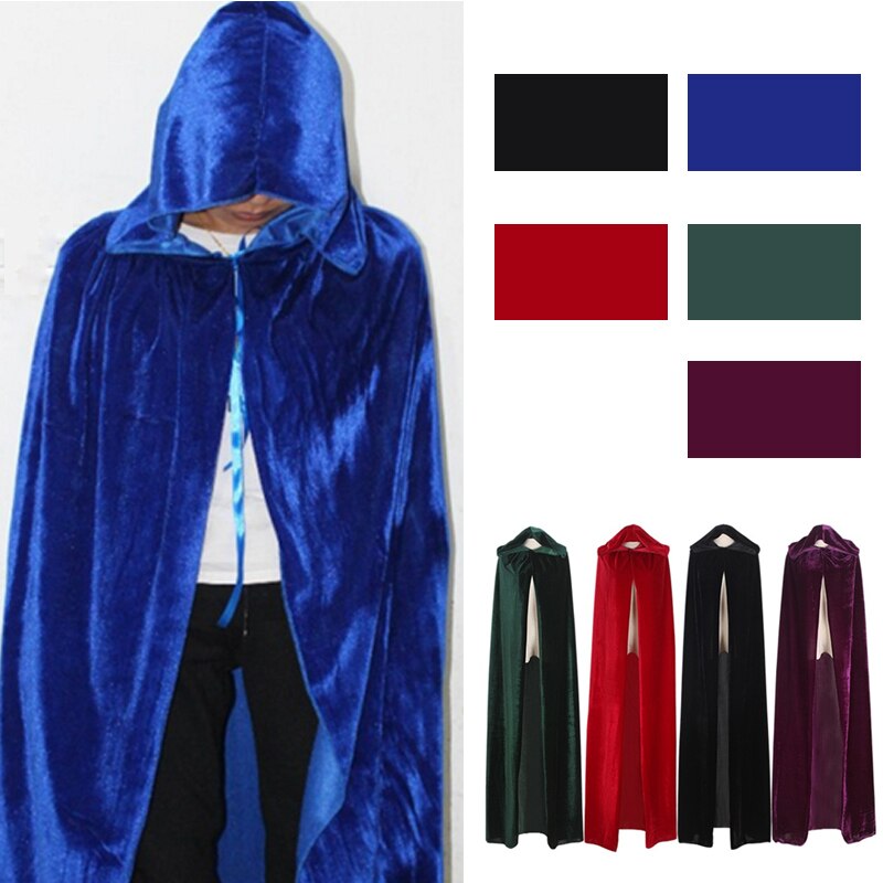 Adultos Unisex hombres mujeres terciopelo Halloween capa de disfraz con capucha Medieval bruja vampiro capa de disfraz abrigos Cosplay