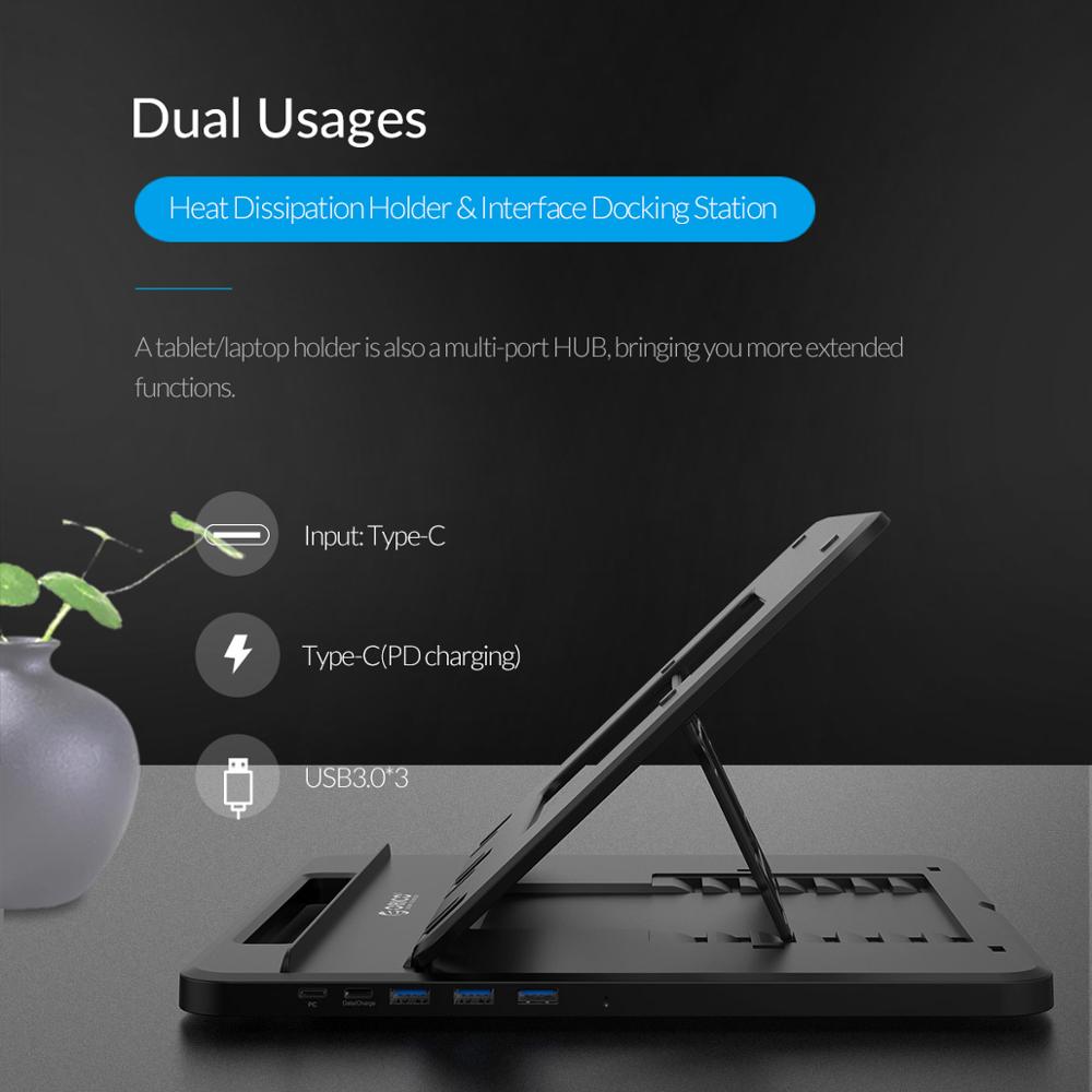 Orico Tablet Laptop Houder Stand Hoogte Verstelbare 3 Poorten USB3.0 Docking Station Met Houder Pd Opladen Voor Pc Notebook