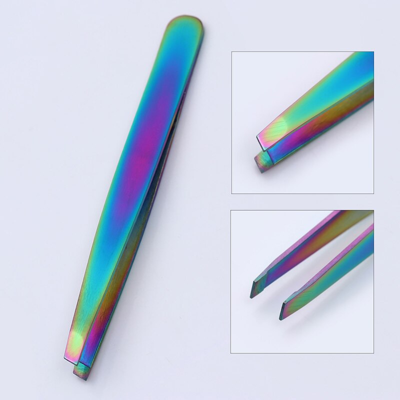 Rainbow Eyebrow Tweezer Stainless Steel Slant Tip Hair Remover Eyebrow Clip Beauty Makeup Tool 789