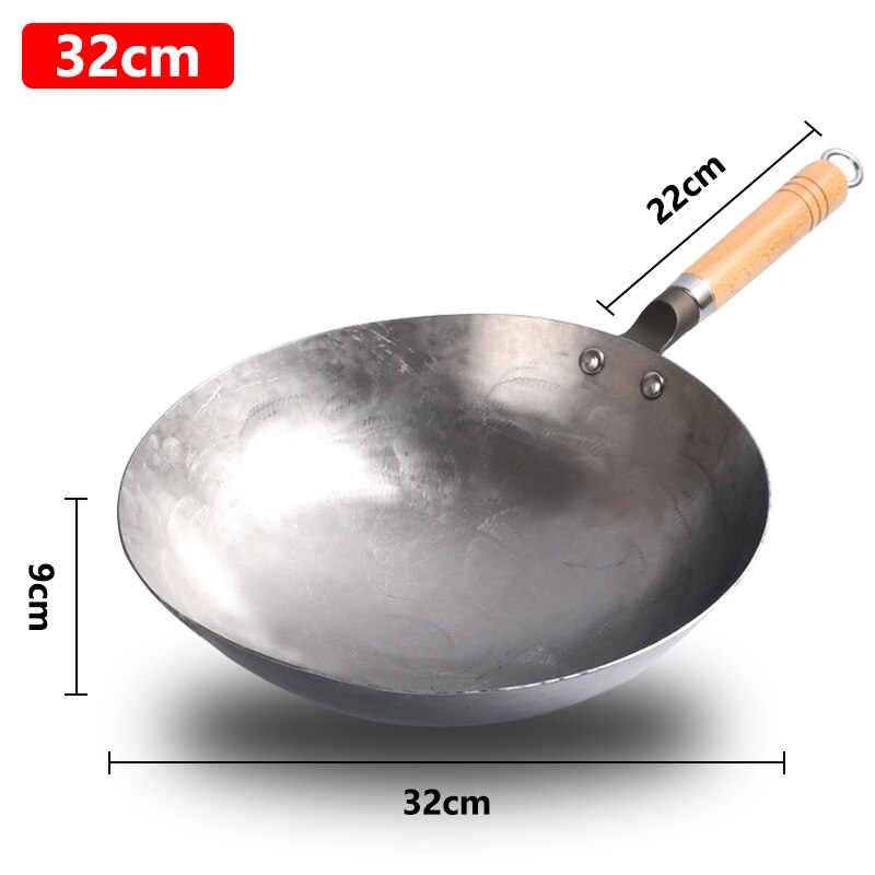 34cm Heavy Iron Wok Traditional Hand-forged Cast Iron Wok Non-stick Pan Non-coating Gas Cooker Kitchen Cookware: Burgundy