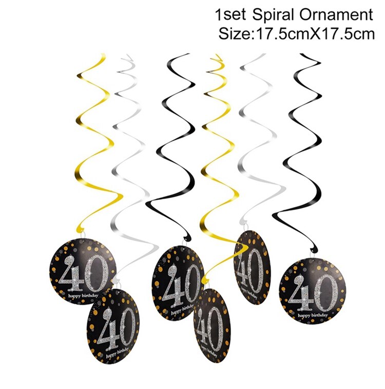 HUIRAN Black Golden Balloons 40 Years Old Birthday Baloon Happy 40th Brithday Party Decorations Adult Ballon Number Balon Globos: Spiral Ornament