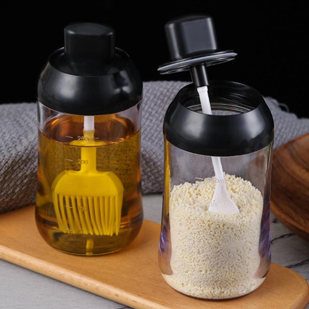 Spice jar oil bottle bee jar covered spoon integrated oil brush bottle Serving Spoon, Storage Canister, Clear Condiment Food @40