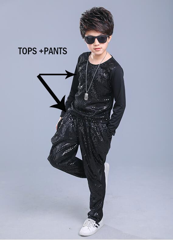 Kids Adult Sequined Pants Jacket Hip Hop Clothing Jazz Dance Costumes Suit Boys Carnival Stage wear Ballroom Dancing Outfits: Tops and pants / 180(65-80kg)