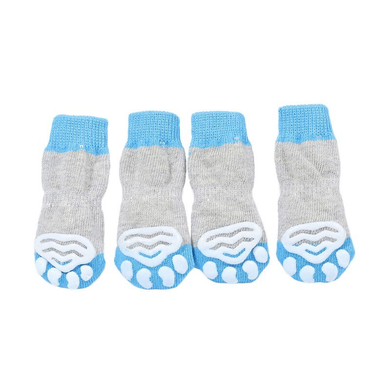 4pcs/lot Anti-slip Puppy Cat Knit Socks Dog Shoes Lovely Warm Dog Socks Cute Cartoon Print Cats Dogs Boots Winter Wear: Blue / S