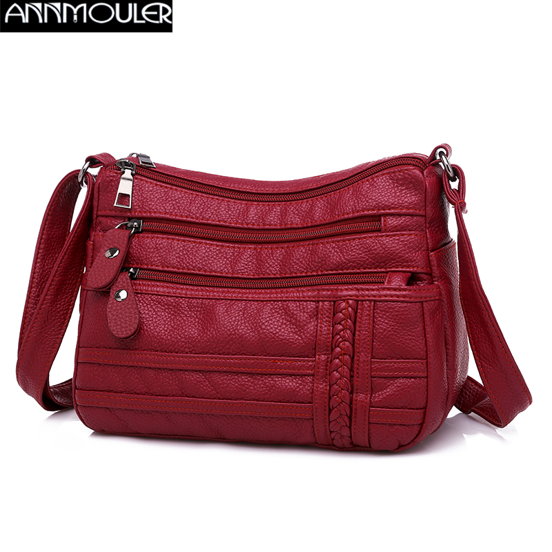 Annmouler Frauen Tasche Pu Weiche Leder Schulter Tasche Multi-schicht Crossbody-tasche Kleine Tasche rot Handtasche geldbörsen