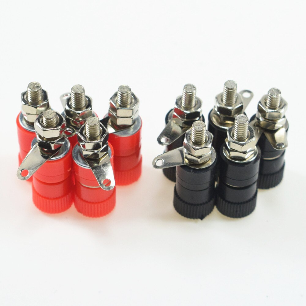 10 stk 4mm bananstikkontakt nikkelbelagt bindende mutter bananplugg jack kontakt rødsvart