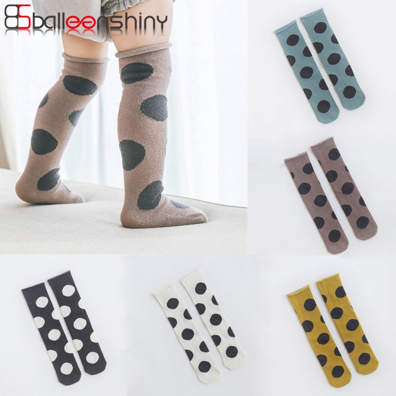 Balleenshiny Kids Socks Girls Boys Baby Knee High Large wave point Sock Cotton Baby Socks Newborn Leg Warmer 0-3Y