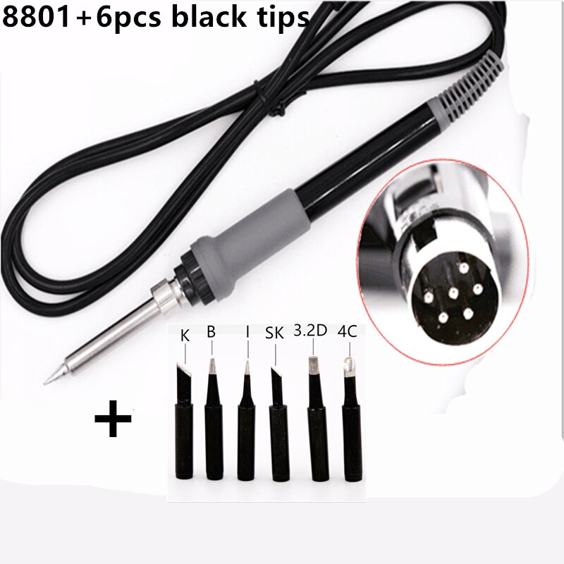 SZBFT de 8801 mango de soldador con 6 uds puntas de soldadura para hakko FX-888 FX-888D: handle and black tip
