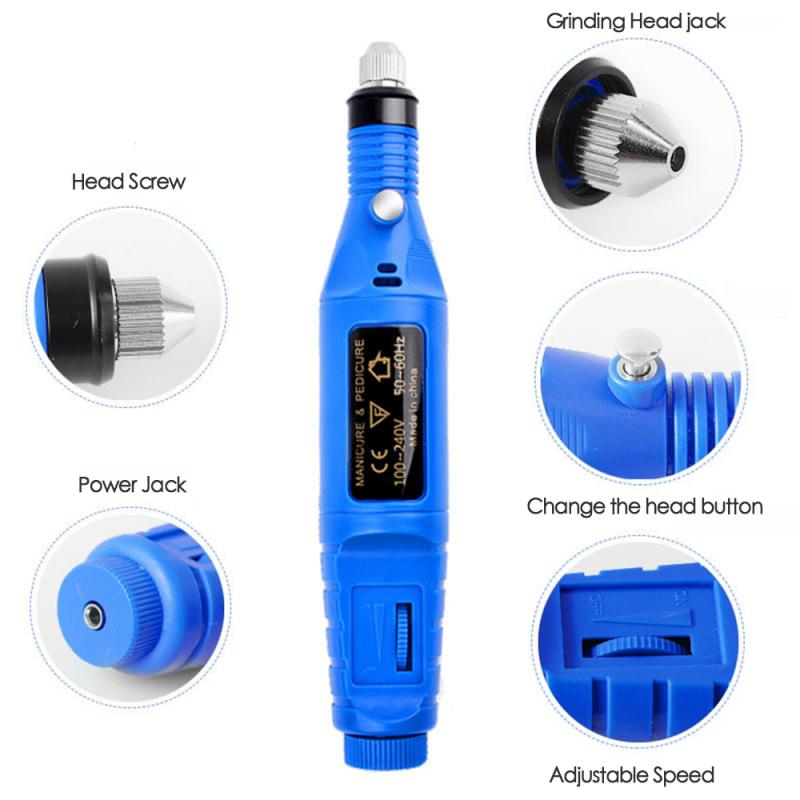 1 ensemble électrique perceuse à ongles Kit polonais rectifieuse pédicure 6 Bits ponçage tampon lime à ongles Nail Art stylo