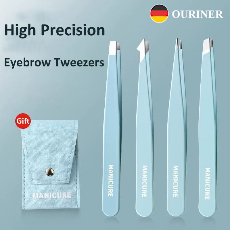 4-delige kleurrijke wenkbrauwpincet Haarschoonheid Fijne harentrekker Roestvrij staal Schuine wenkbrauwclips Verwijdering Make-up gereedschap