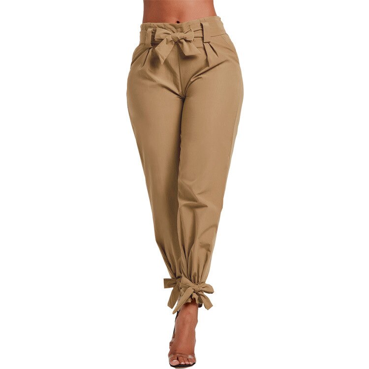Femmes été Harem pantalon avec ceinture noeud papillon solide pantalon dames décontracté taille moyenne filles rue vêtements
