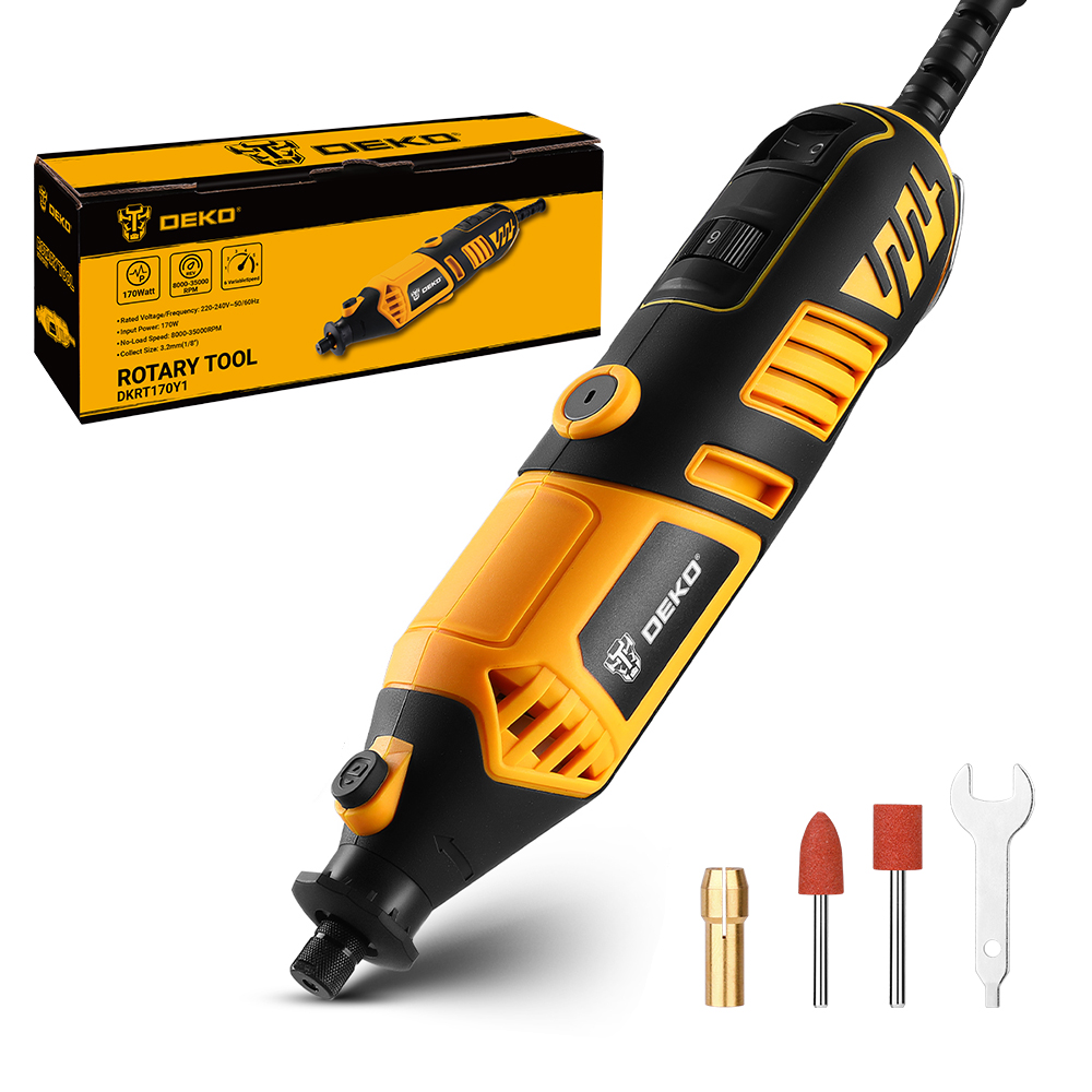 DEKO 220v Kit d'outils rotatifs électriques outils rotatifs à main Mini pour bois/métal, meuleuse électrique perceuse: Orange/noir
