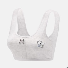 Teenage Girl Striped Button Bowknot Sport Training Wide Strap Underwear Cute Cartoon Bear Print Bralette Wireless Vest 8-16T