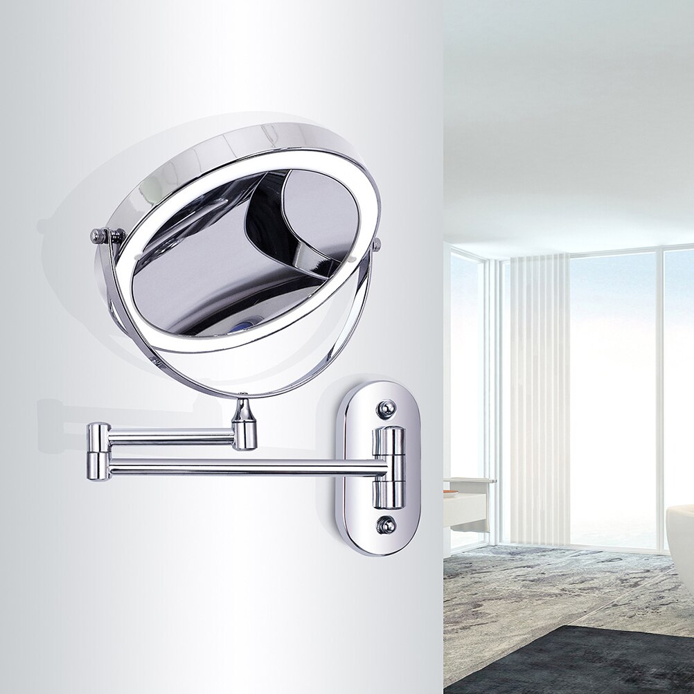 Veggmontert sminkespeil med led lys 5x forstørrelsesspeil 360 ° rotasjon dimbart lys for baderomsgarderobe hotell