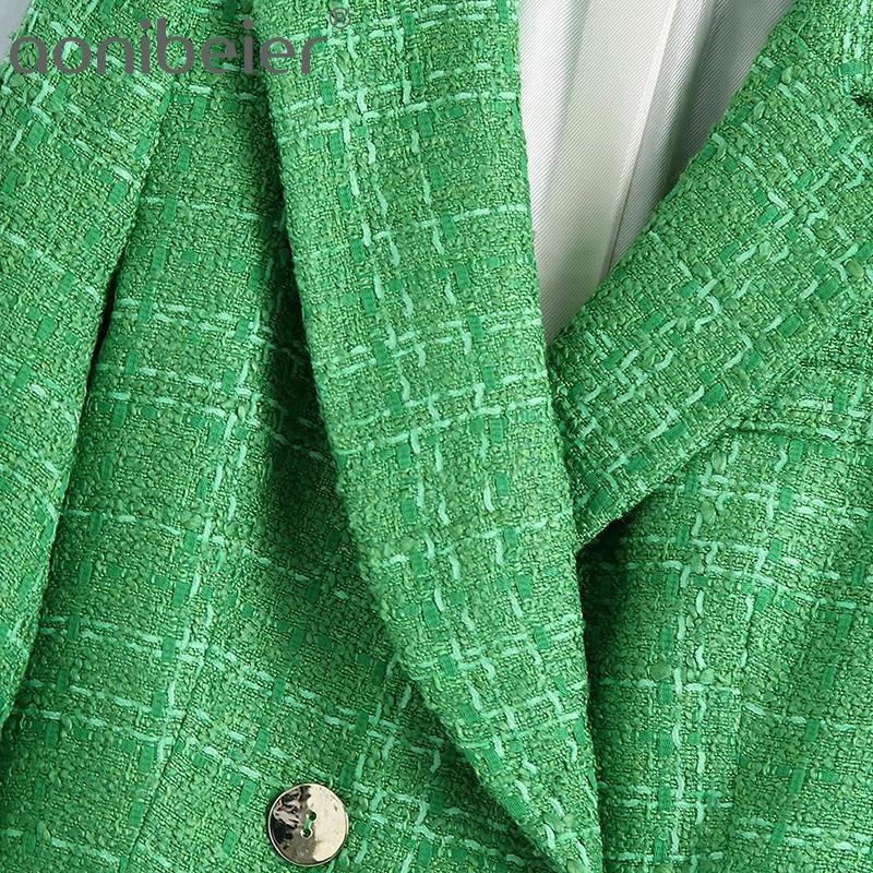 Aonibeier – ensemble de costume en Tweed vert écossais pour femme, blazer ajusté, poches, Style anglais, pantalons courts, tenues urbaines