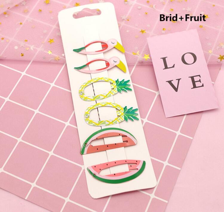 Pinzas para el pelo para niña y bebé, broches para el pelo, horquilla de colores dulces, estilos de dibujos animados, para , accesorios para el pelo, 6 uds.: Bird Fruit
