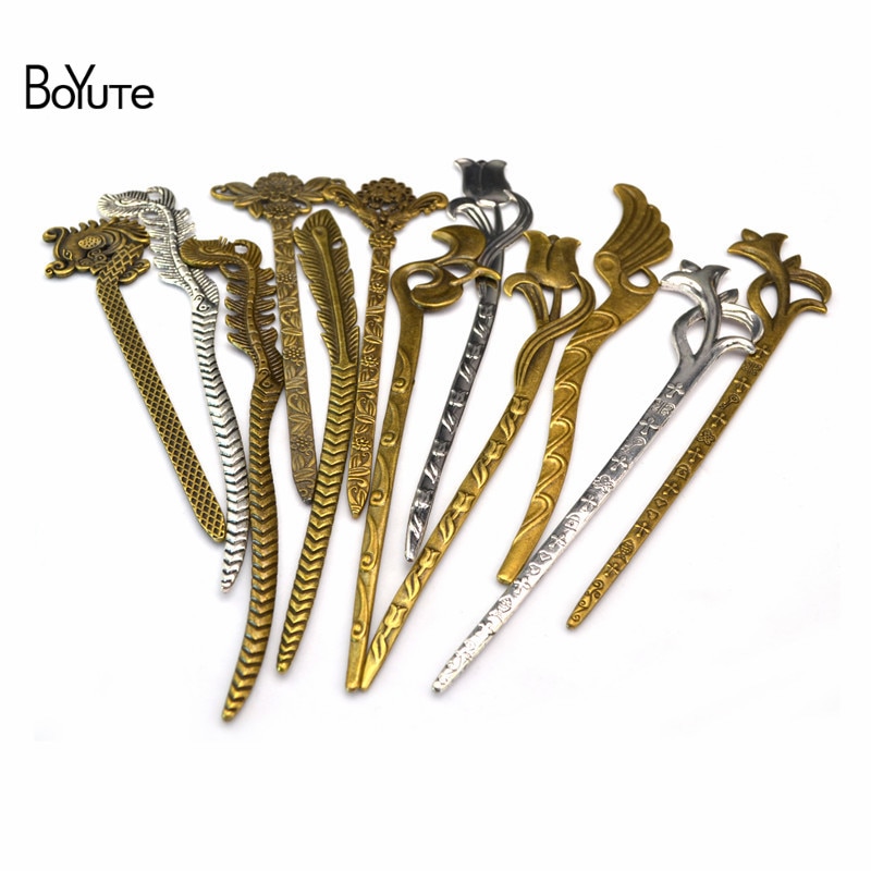 BoYuTe (10 stuks/partij) Vintage Metalen Haar Stok Bladwijzer Dubbele Gebruik Diy Handgemaakte Sieraden Accessoires