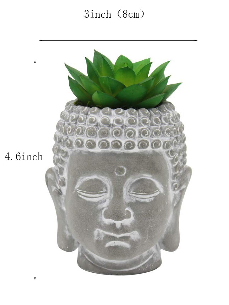 Macetero de cabeza de Buda de cemento no grunren, pequeños recipientes para plantas de decoración