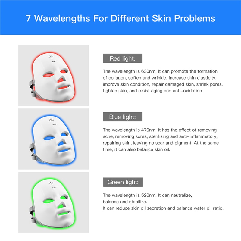 CkeyiN LED Face Mask 7 Color Light Therapy Rechargebale Facial Skin Care LED Mask Skin Rejuvenation Tightening Wrinkles Toning50