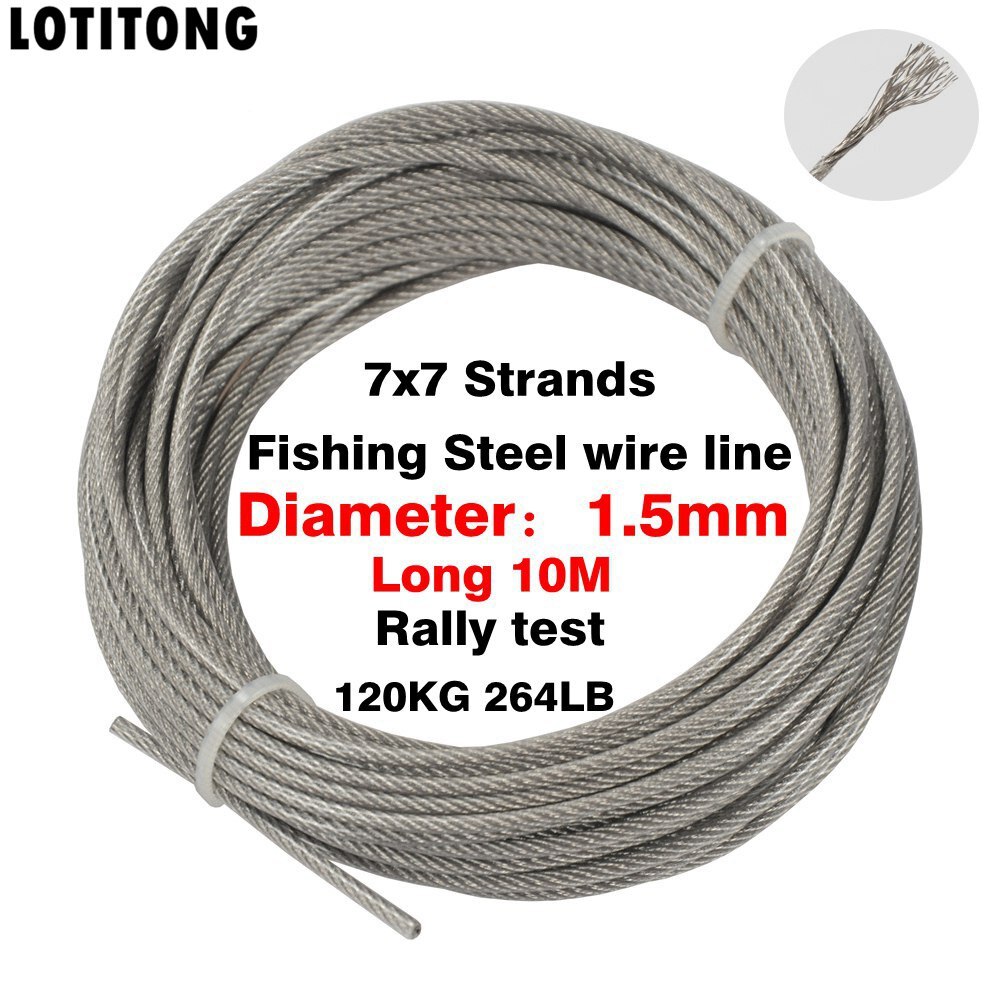 10M 70LB-368LB fishing steel wire line 7x7 strands Trace Coating Wire Leader Coating Jigging Wire Lead Fish Jigging Line 0.8-2mm: 264lb 1.5mm 10 Meter
