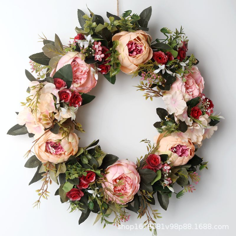 Corona de peonía de otoño, guirnalda de Navidad, guirnalda de puerta roja, adornos de guirnaldas colgantes para pared, decoración de boda, decoración de casa, granja: A4