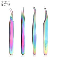 4 rodzaje prostych, zakrzywionych, tęczowych pęustawić robić przedłużania rzęs, makijażu, manicure, precyzyjnego wybierania, profesjonalnej pęsety robić brwi, fbt 1-4