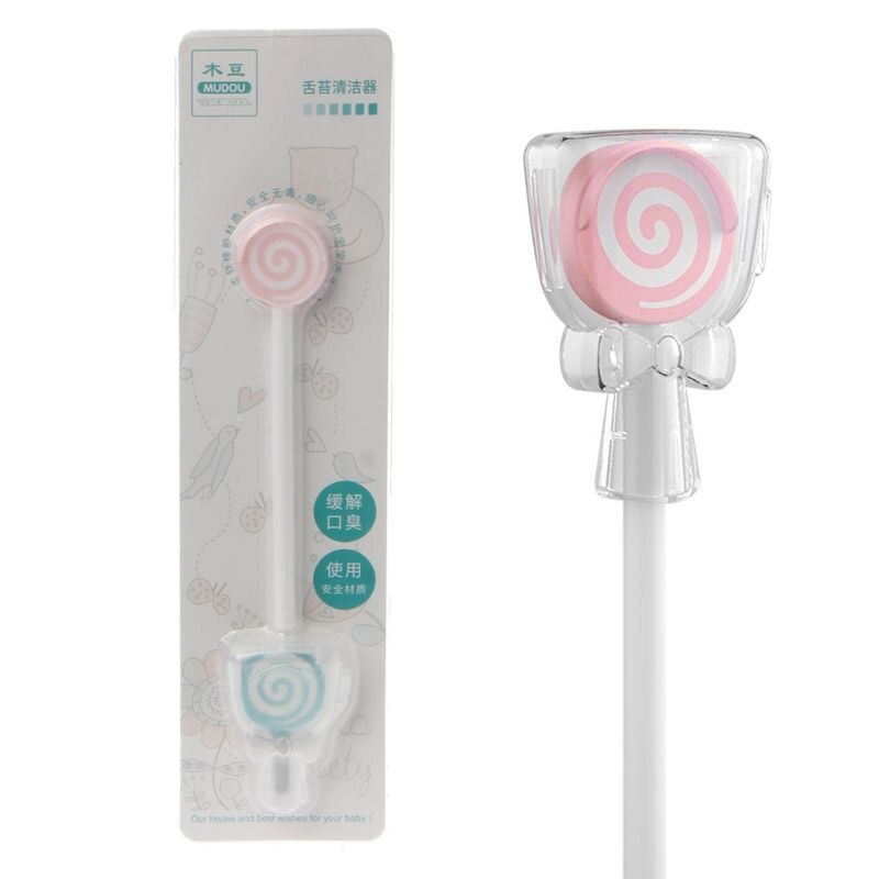 Lollipop bebê língua escova de limpeza criança língua raspador limpador cuidados com o bebê natal presente dos miúdos do bebê: Rosa