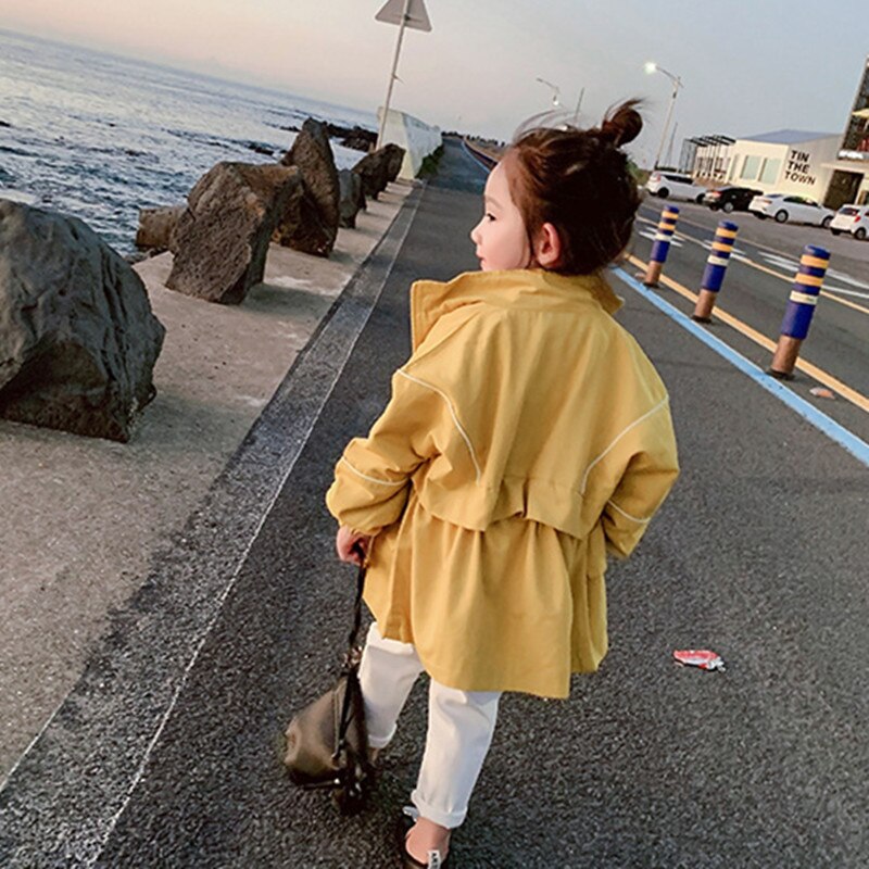 Spring Jackets for Girls Kids Girl Long Jacket Coat Cardigan Zipper Windbreaker 2-7Yrs Children Clothes Girl Trench Coat: Yellow / 7T