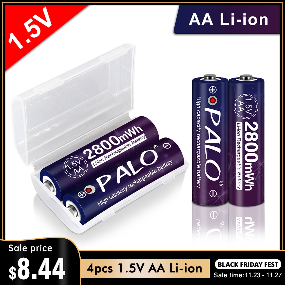 PALO AA Battery 2800mWh Rechargeable Battery Lithium 1.5 V AA Battery for Clocks, Mice, Computers, Toys