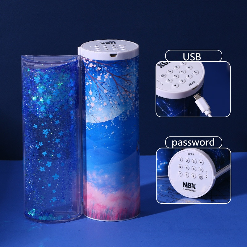NewmeBox Quicksand translucent pencil case multifunction pencil box Combination lock cute pencil case with calculator pencilcase