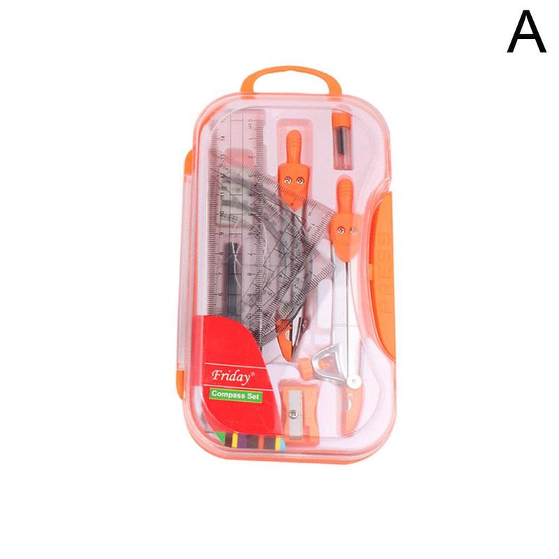 1 Set Plastic Metal Ruler Geometry Protractor Maths School Mathematical Stationery Drawing Compasses Students For Office Ru H9L9: Yellow