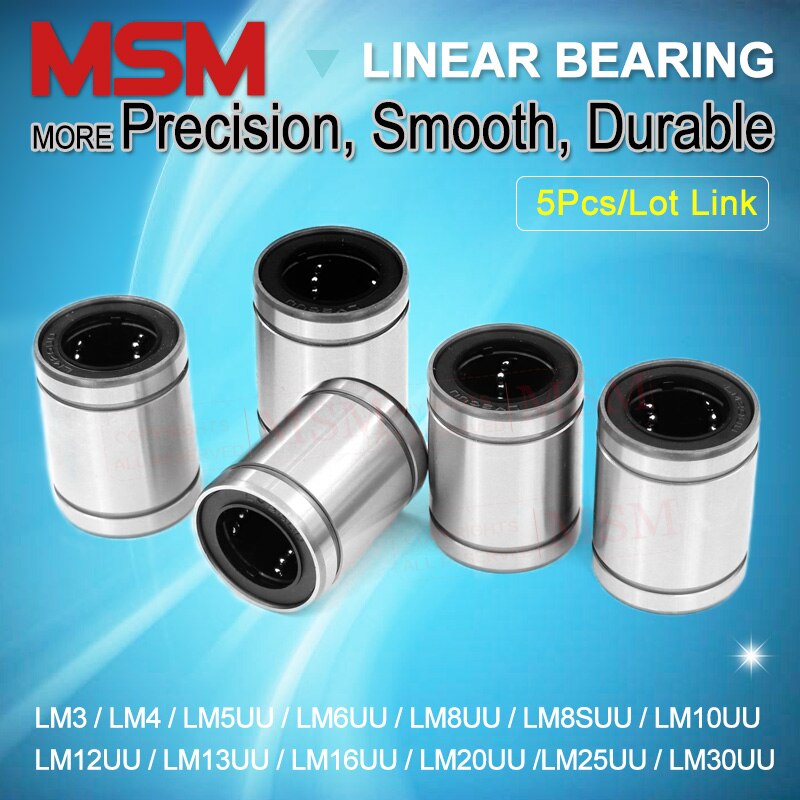 5 stk msm lineære kuglelejer  lm6uu lm8uu lm10uu lm12uu lm16uu lm20uu lm25uu lm30uu glidebevægelsesbøsninger 20mm aksel cnc dele