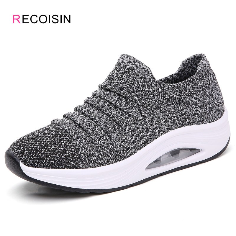 Recoisin Herfst Platform Platte Vrouwen Schoenen Ademend Mesh Casual Schoenen Vrouw Slip-On Dikke Bodem Dames Chunky Sneakers