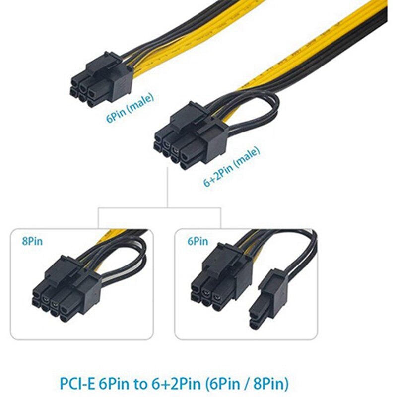 10 Pcs 6 Pin Pci-E Naar 8 Pin(6 + 2) Pci-E (Man Op Man) gpu Power Kabel 50Cm Voor Afbeelding Kaarten Mijnbouw Server Breakout Board