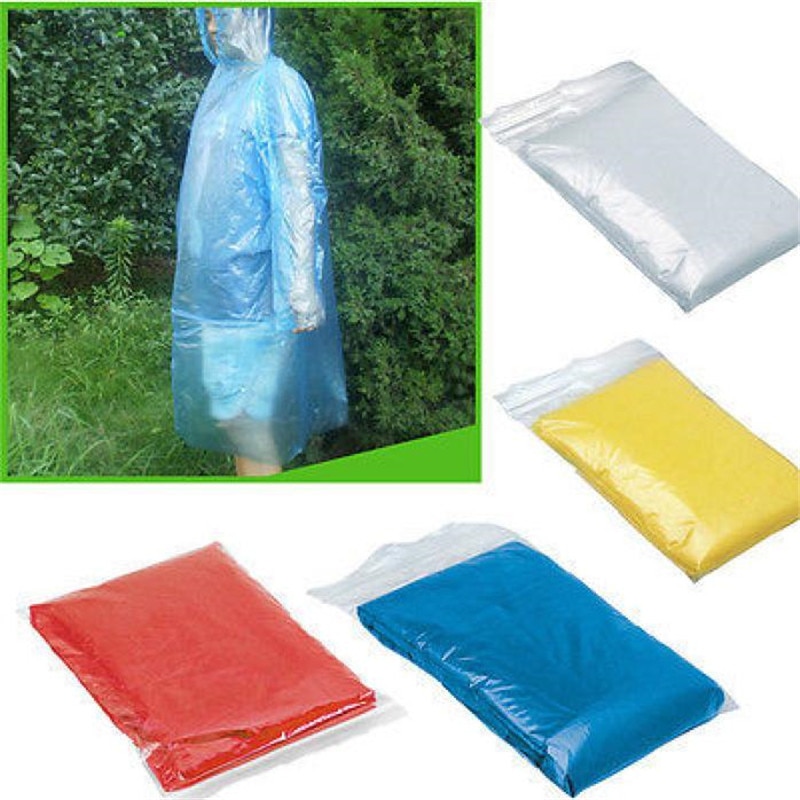 5 stk engangs-vandtæt regnfrakke til voksen nødsituation poncho udendørs vandreture camping hætte  o911