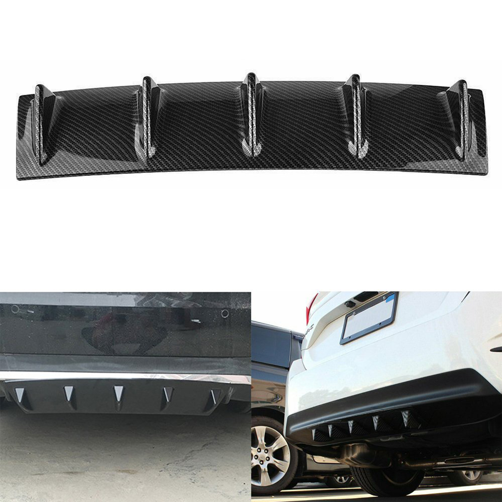 Universal Car Rear Bumper Carbon Fiber/ABS Lip Diffuser 5 Fin Gloss Black Car Rear Bumper Car Back Spoiler Car-Styling
