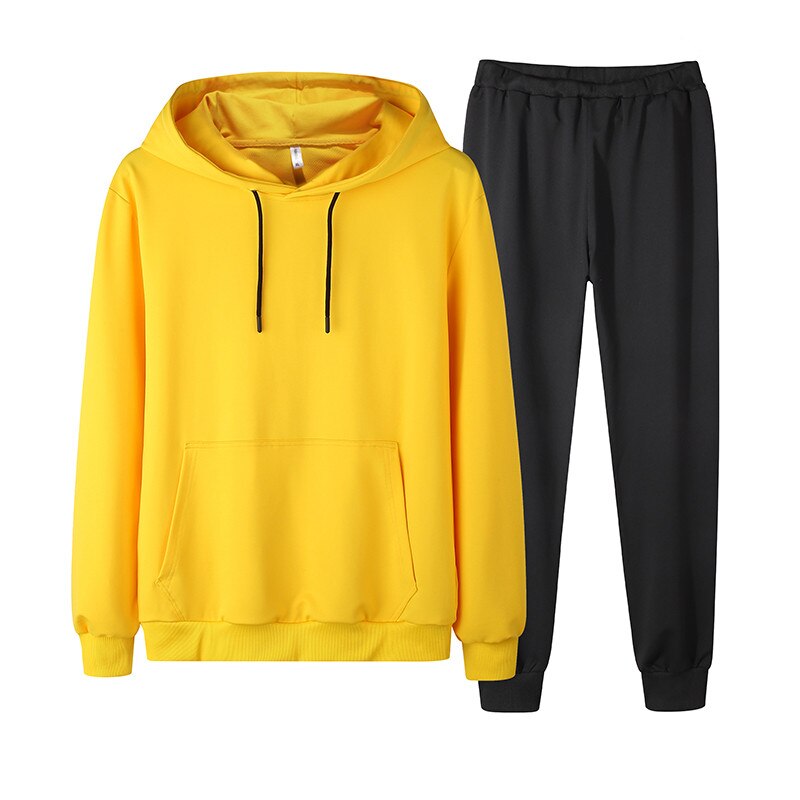 Survêtement pour hommes, ensemble sweat-shirt + pantalon, 2 pièces, pull à capuche, costume vêtements de sport pour homme, coupe Slim, vêtement asie, taille 4XL: YELLOW / 4XL