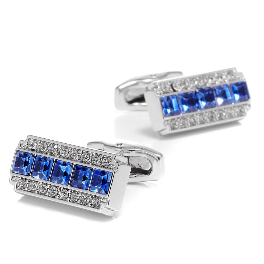Sort krystal jakkesæt skjorte manchetknapper knapper herre bryllup skjorter manchetknapper business smykker sølv rhinestone manchetknapp: Blå krystal