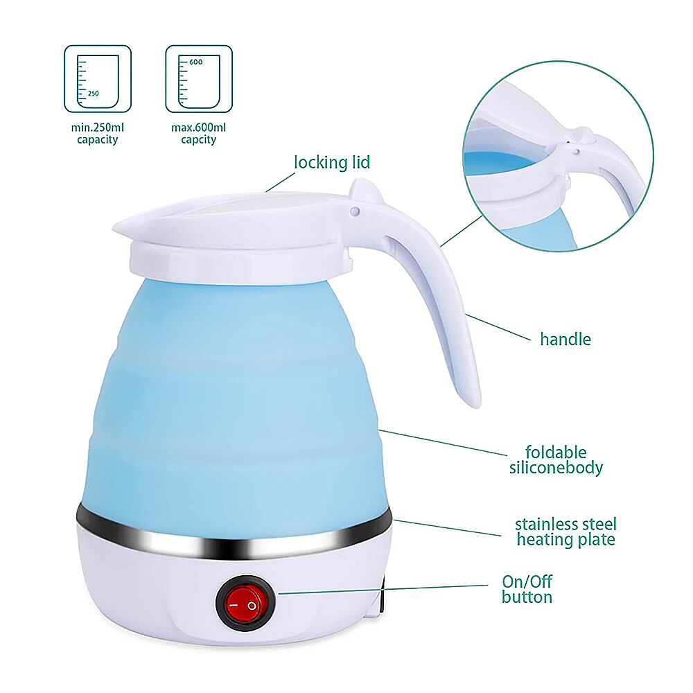 0.6 L Small Camping Kettle Foldable Electric Kettle With Stainless Steel Base Portable Kettle For Outdoor Cycling Camping Kettle