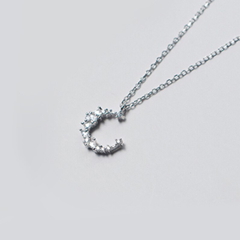 925 Sterling Zilveren Maan Vormige Hanger Ketting Voor Vrouwen Link Chain Sleutelbeen Chain Shiny Cz Ketting Sierlijke Partij Sieraden