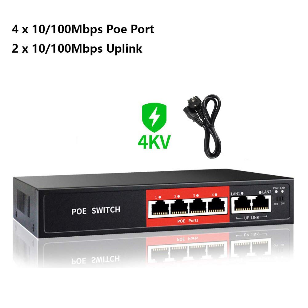 Poe Switch 48V Met 4 8 16 Poorten 100Mbps Poorten Ieee 802.3 Af/Op Ethernet Switch Geschikt voor Ip Camera/Draadloze Ap/Poe Camera: 4 ports POE switch