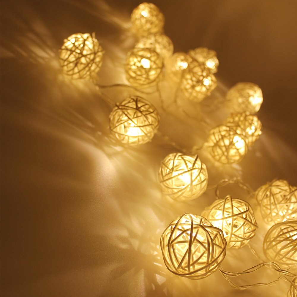 220v 6m 40 led varm hvid led kuglelys fe string lys belysning rattan kugle led lys bryllupsfest dekoration