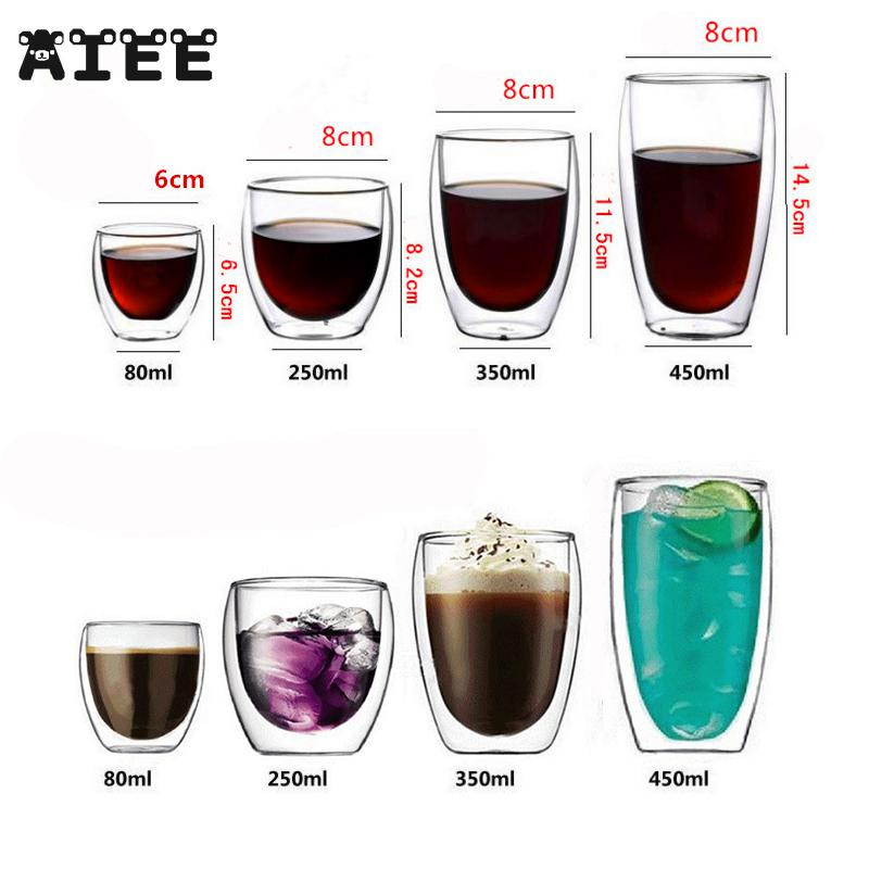 Aiee Heat-resistant Double Wall Glass Tea Cup Coffee Cup Mugs Transparent Insulation Beer Glasses Cups Beer Mug Cup Drinkware