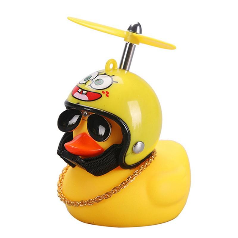 Bonito pato amarillo con hélice para casco, rompevientos de goma, sonido al estrujar, adornos de decoración para coche, accesorios: 05
