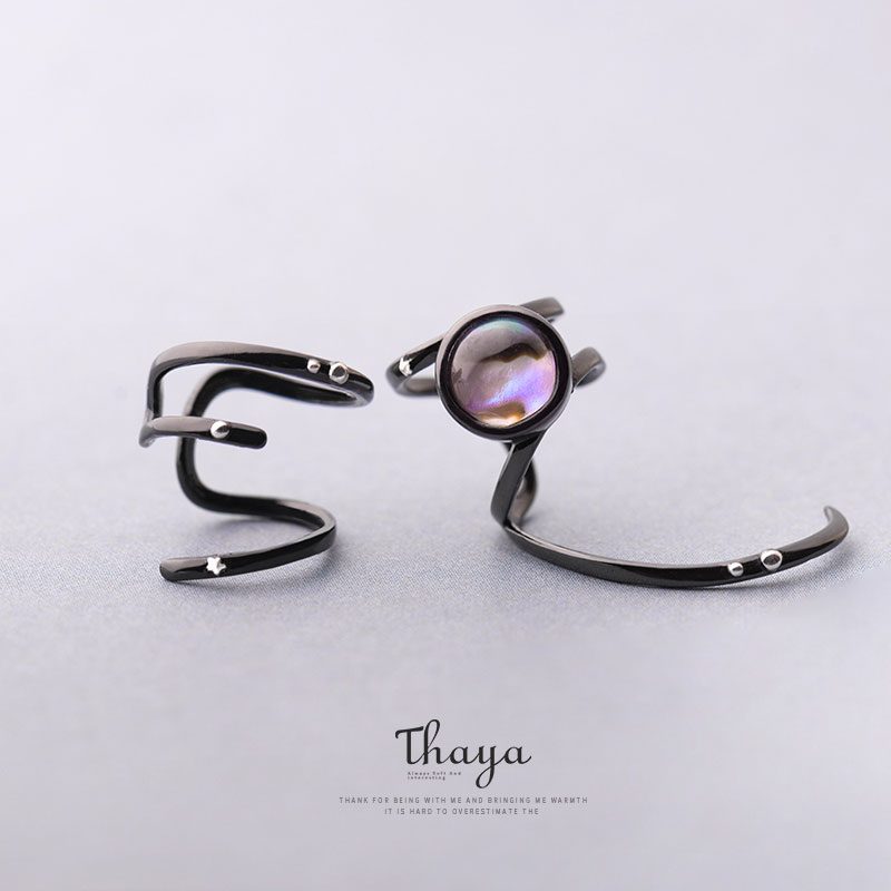 Thaya Stars Milky Trail Crystal Gemstone Cartilage Clip Earrings s925 Silver Punk Non-Piercing Wrap Cuff Earrings for Women